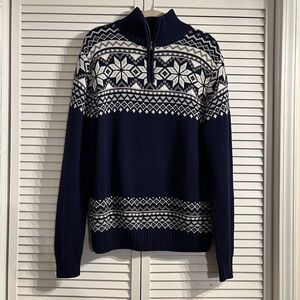 MAGASCHONI Men’s Fair Isle Sweater Blue 1/4 Zip Pullover Long Sleeve Size Large